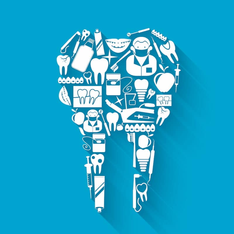 Ilustración de una muela formada por elementos dentales
