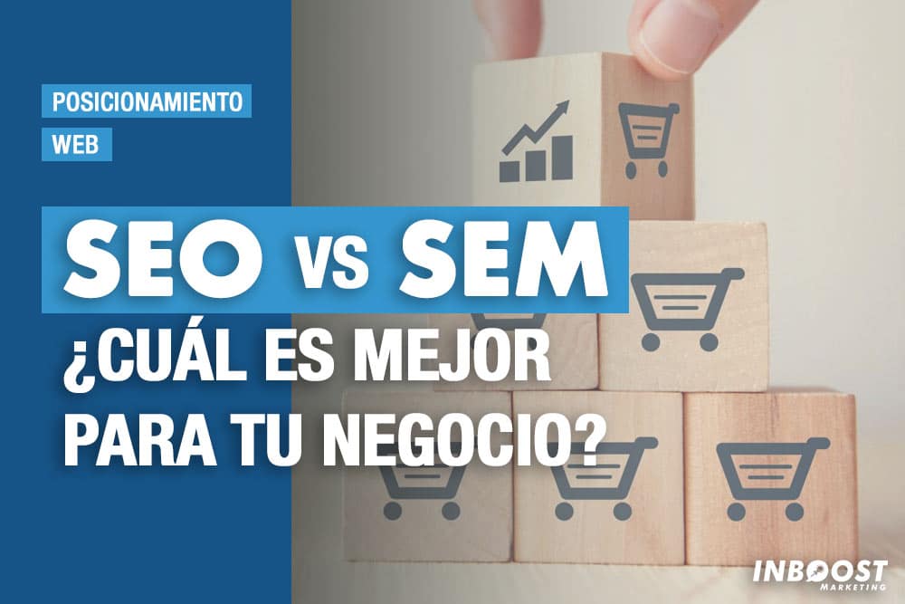 Ilustración comparativa de SEO y SEM con gráficos y símbolos de compra