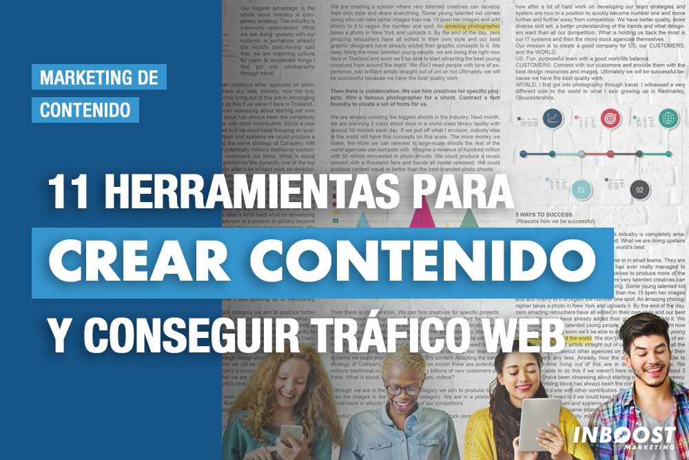 Portada con documentos y un equipo sobre herramientas de creación de contenido