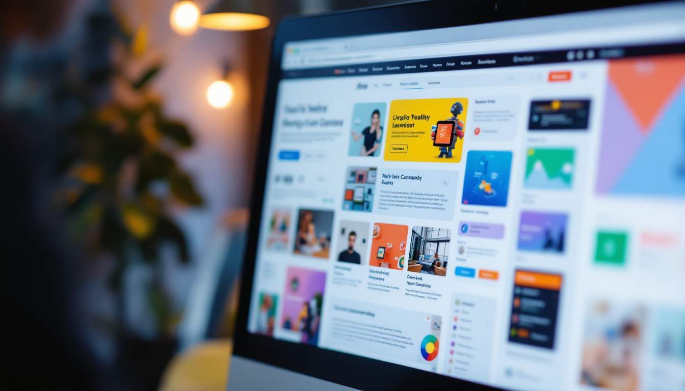 Monitor con ejemplos visuales de diseños de páginas web