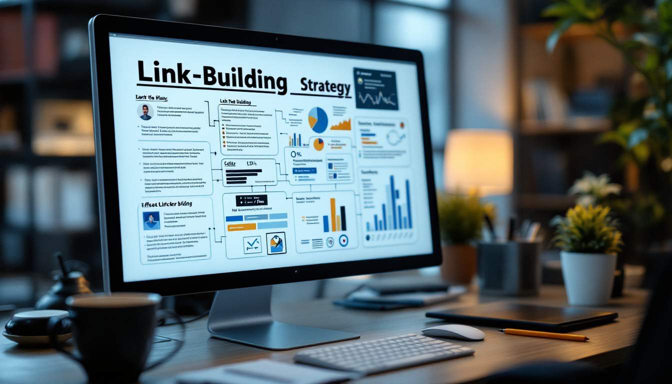 Monitor con una ilustración sobre estrategia de link building