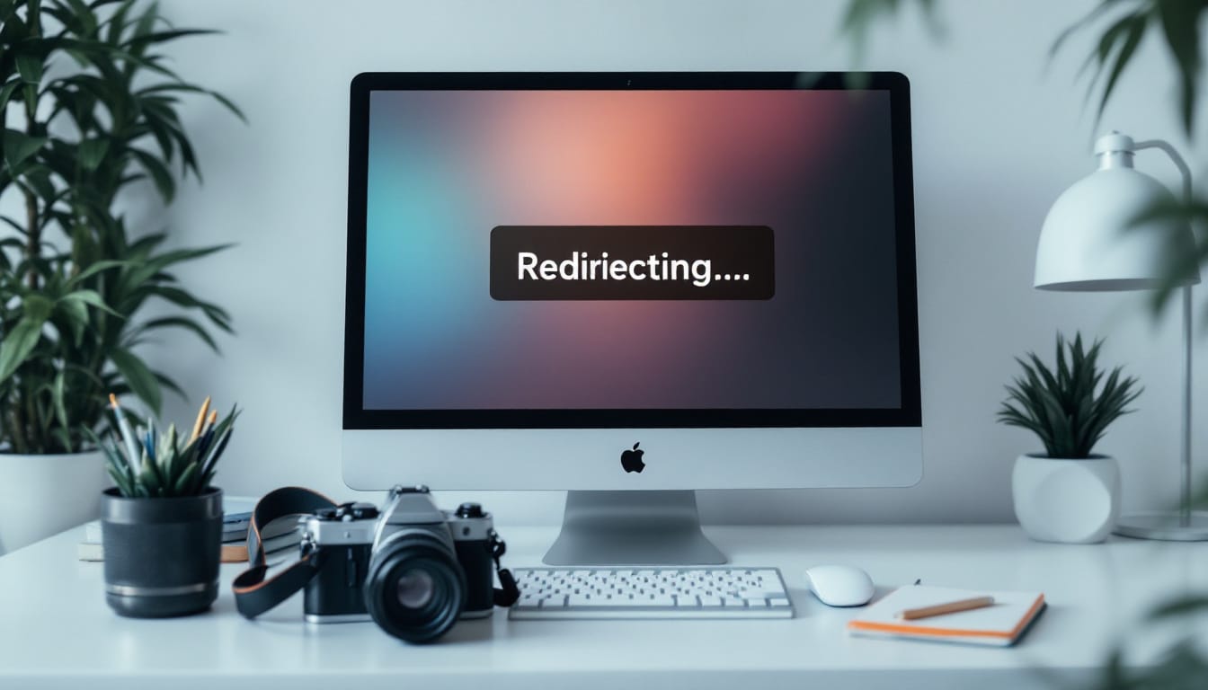Monitor que muestra un mensaje de redirección