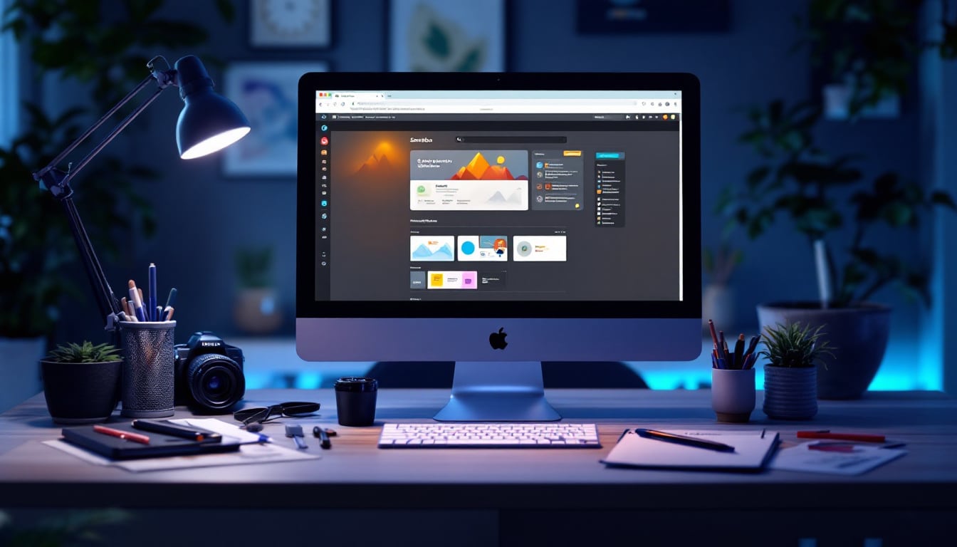 Ordenador de escritorio con un editor de páginas web en pantalla