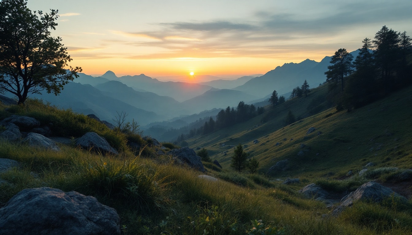 Paisaje de montañas al amanecer