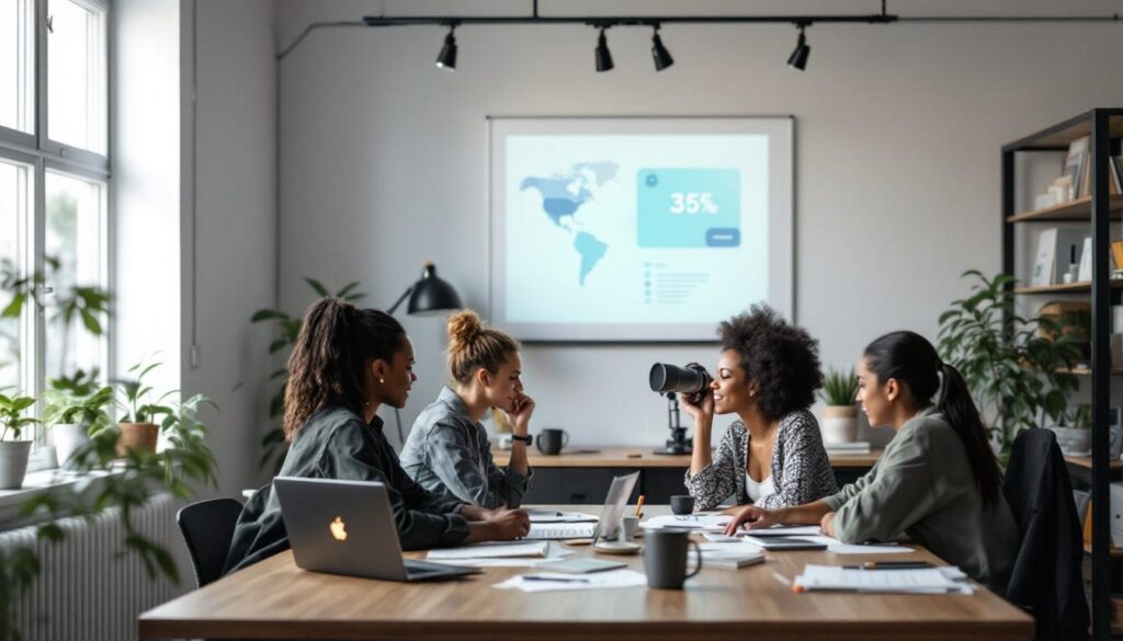 equipo de seo reunido en una mesa