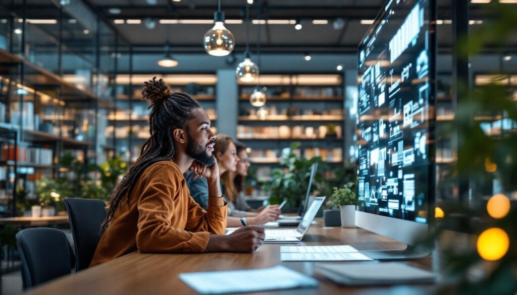 experto en SEO AEO y GEO mirando un ordenador